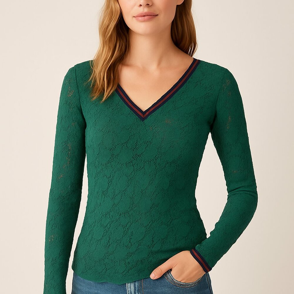 Intimately Free People Lace V-Neck Long Sleeve Top Green – Women’s XS NWT